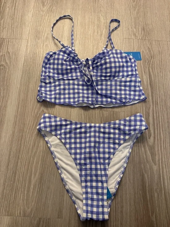 Cupshe Blue White Gingham Ruffle Bikini Set - Picture 3 of 6
